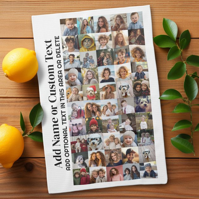50 Fotokollage - Anpassningsbar Text - Svart och v Kökshandduk (Custom Photo Collage Kitchen Towel)