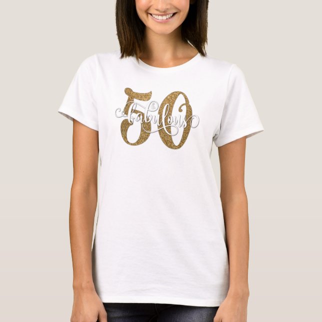 50 & guld- glitterfödelsedag för sagolik Faux Tee Shirt (Framsida)