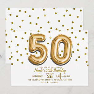 50 Guldbalonger & Konfetti 50-årsfirande Inbjudningar