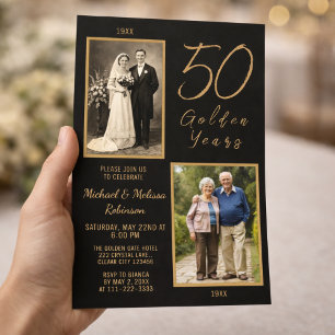 50 gyllene år 50-års bröllopsjubileum Guld Inbjudningar