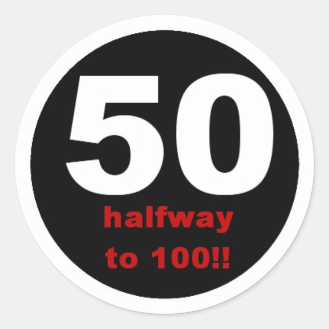 50 halvvägs till 100 runt klistermärke (Framsida)