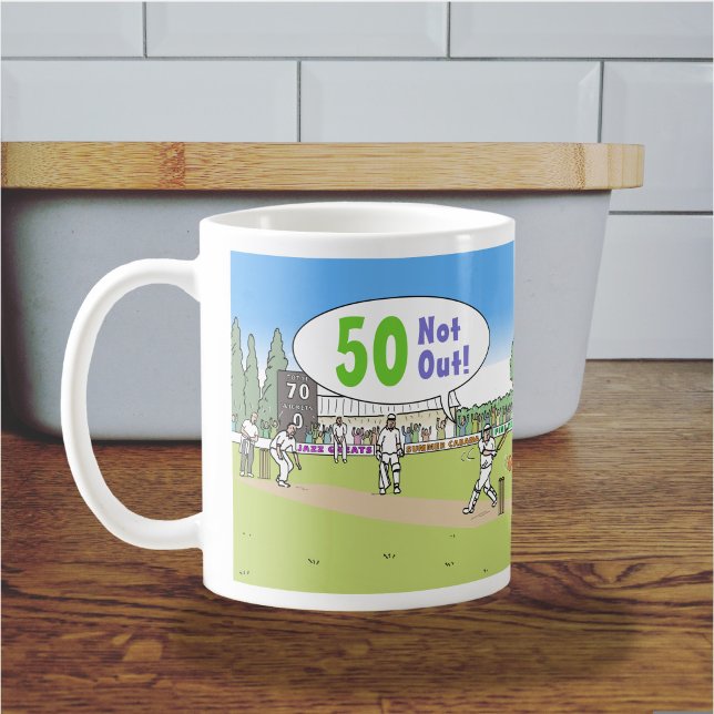 50 Inte Ut Cricket-tema. 50-årsdag Kaffemugg (50 Not Out Mug)
