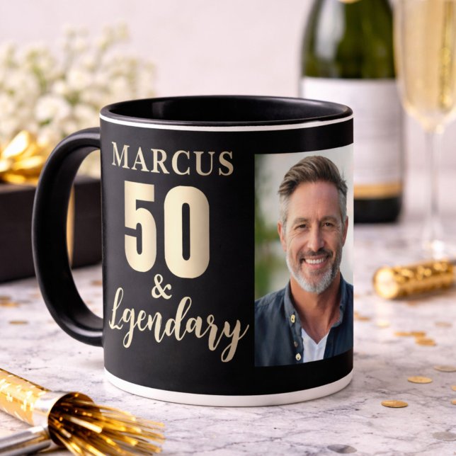 50 & Legendarisk Guld 50-års födelsedagsfoto Mugg (Skapare uppladdad)