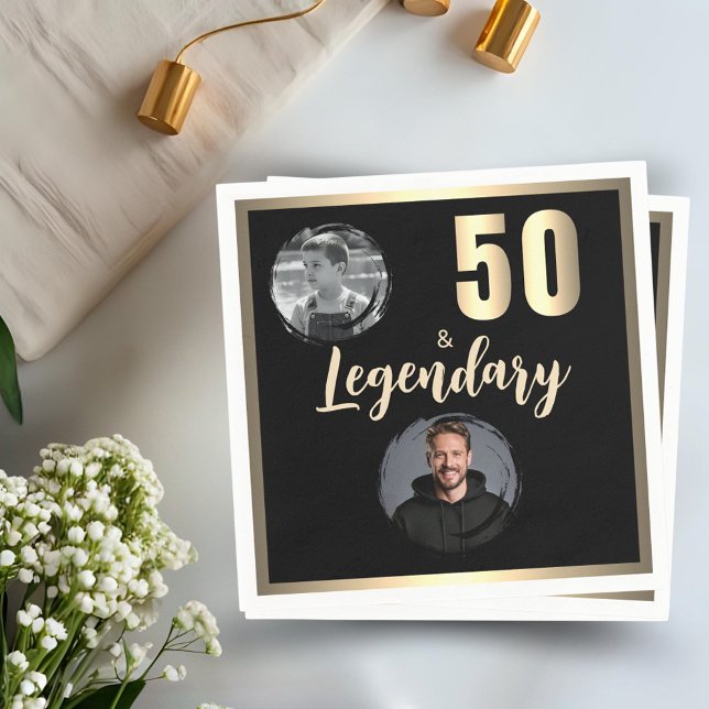 50 & Legendary 2 Foton 50:e födelsedagen Guld Pappersservett (Skapare uppladdad)