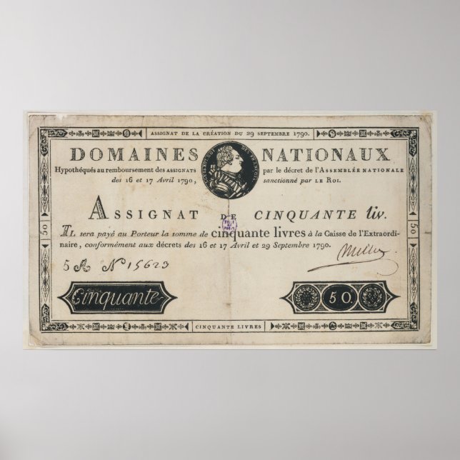50 livres bank note, 29 oktober 1790 poster (Framsidan)