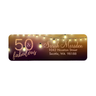 50 och 50th födelsedag för sagolik ljusguldsvart returadress etikett