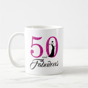 50 och 50th födelsedag för sagolikt rosaglitter kaffemugg