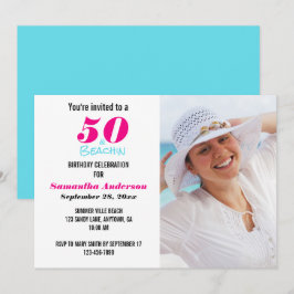 50- och Beachin-fotoinbjudan för Födelsedagsfest Inbjudningar