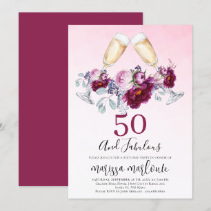 50 och Blommigten för textila champagneglas Inbjudningar