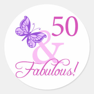 50 och blomstergåvor (plommon) runt klistermärke