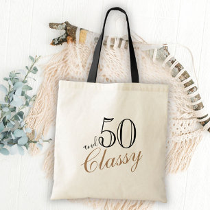 50 och Classy Elegant Black Golden Script Birthday Tygkasse