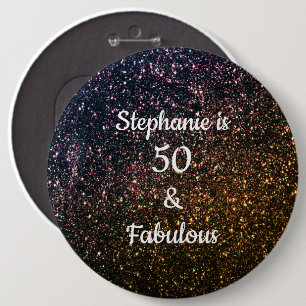 50 och Coolan Guld Black Glitter vid födelsedag Knapp
