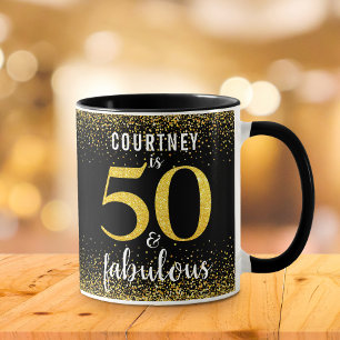 50 och ett fantastiskt svart guld glitter-skript n mugg