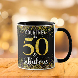 50 och ett fantastiskt svart guld glitter-skript n mugg
