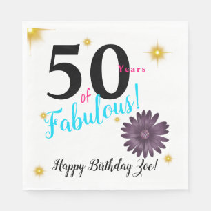 50 och Fab elegant lila daisy & guld stjärnor Pappersservett