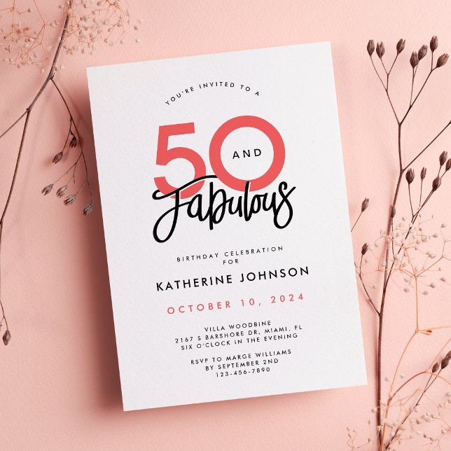 50 och Fabulös Elegant 50:e Födelsedagsfesten Inbjudningar (Skapare uppladdad)
