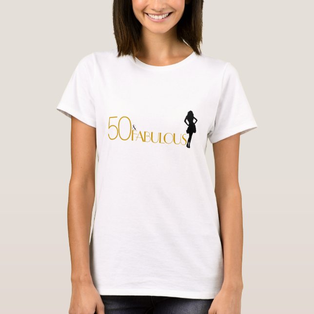 50 OCH FABULÖS IT ÄR MIN BIRTHDAY Guld Modern Roli T Shirt (Framsida)