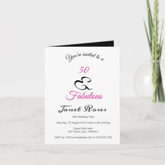 50 och Fabulös Personlig 50:e födelsedagen, vikt Inbjudan (Framsida)