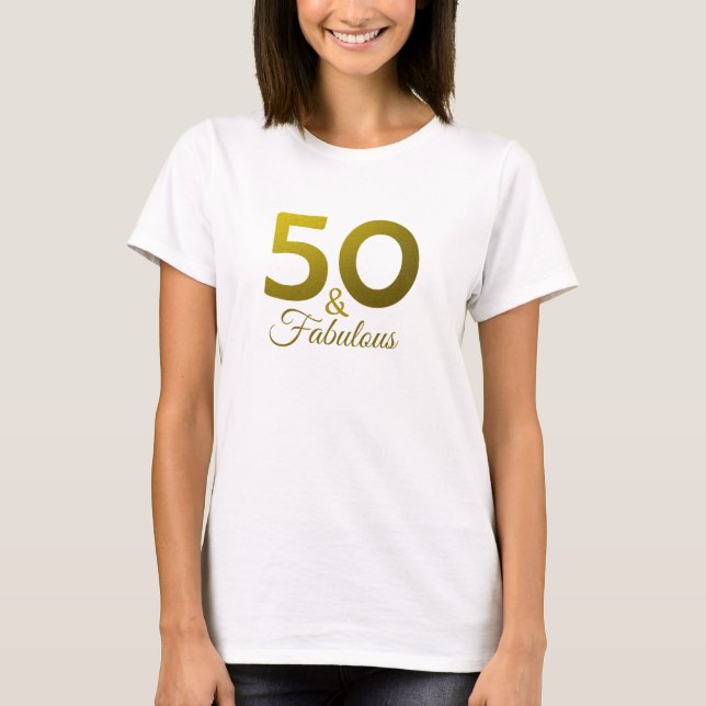 50 och Fabulou Guld Typografi 50:e Födelsedagsfest T Shirt (Framsida)