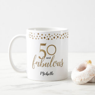50- och Fabulous 50-årsdag-konetti guld Kaffemugg