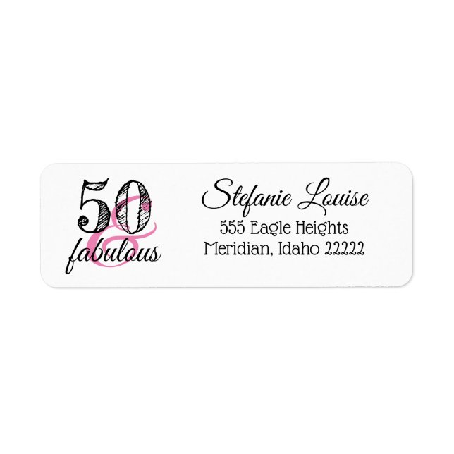 50 och Fabulous 50:e adressetikett för retur Returadress Etikett (Framsidan)
