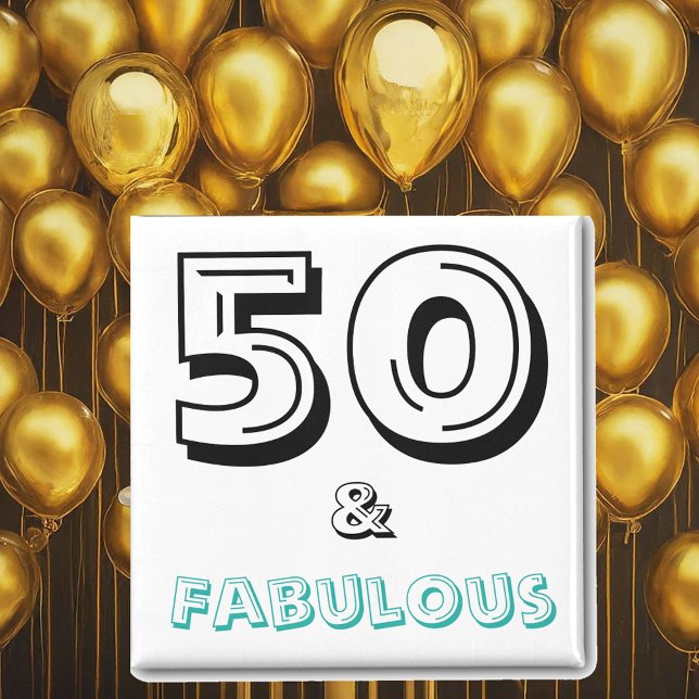 50 och Fabulous 50:e året Födelsedagsfirande Magnet (Front with Background)