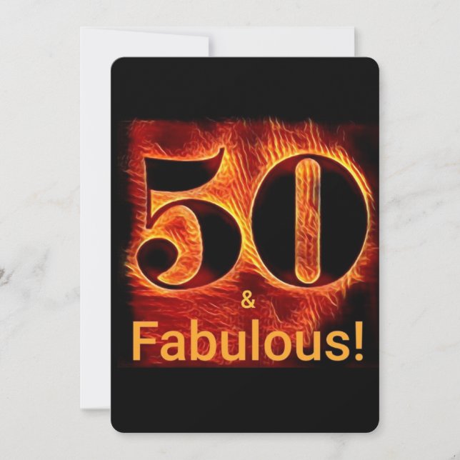 50 och Fabulous 50:e Birthday Biker Flame Inbjudningar (Framsida)