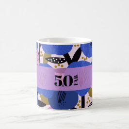 50 och Fabulous 50:e Birthday Blue-Blommönster Kaffemugg