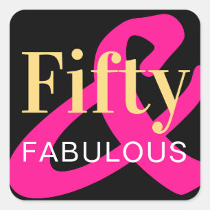 50 och Fabulous 50:e födelsedag Black Guld Rosa Fyrkantigt Klistermärke