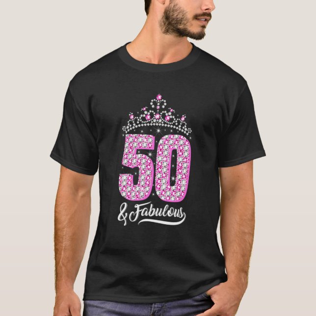 50 och Fabulous 50:e födelsedag Diamond Krona Kvin T Shirt (Framsida)