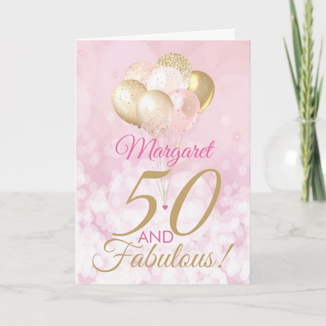 50 och Fabulous 50:e födelsedag Glitter Kort (Framsida)