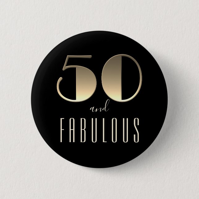 50 och Fabulous 50:e födelsedag svart Knapp (Framsida)