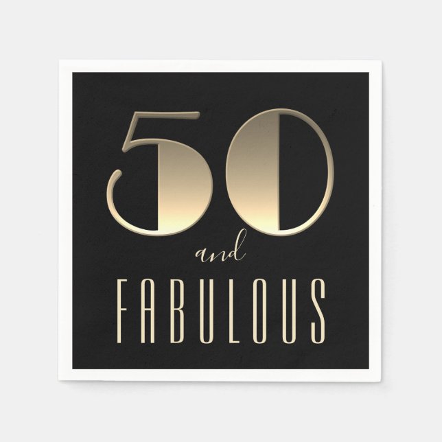 50 och Fabulous 50:e födelsedag svart Pappersservett (Framsidan)