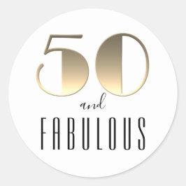 50 och Fabulous | 50:e födelsedag Vita och Guld Runt Klistermärke