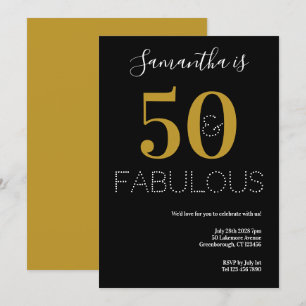 50 och Fabulous 50:e födelsedagen Black Guld Party Inbjudningar