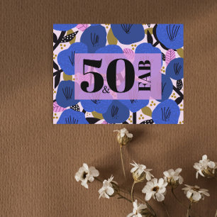 50 och Fabulous 50:e födelsedagen Blue Guld Blommi Vykort