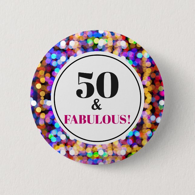 50 och Fabulous 50:e födelsedagen Festive Bokeh Lj Knapp (Framsida)
