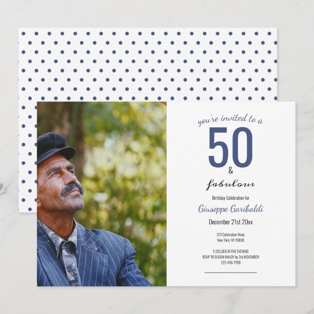 50 och Fabulous 50:e födelsedagen Inbjudningar (Fram/baksida)