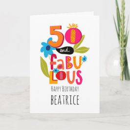 50 och Fabulous 50:e födelsedagen Whimsical Letter Kort