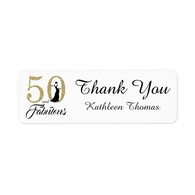 50 och Fabulous 50:e födelsedagens Tack Anpassning Returadress Etikett (Framsidan)