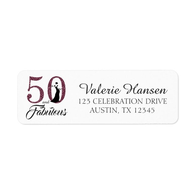 50 och Fabulous 50:e födelsedagsadressetikett Returadress Etikett (Framsidan)