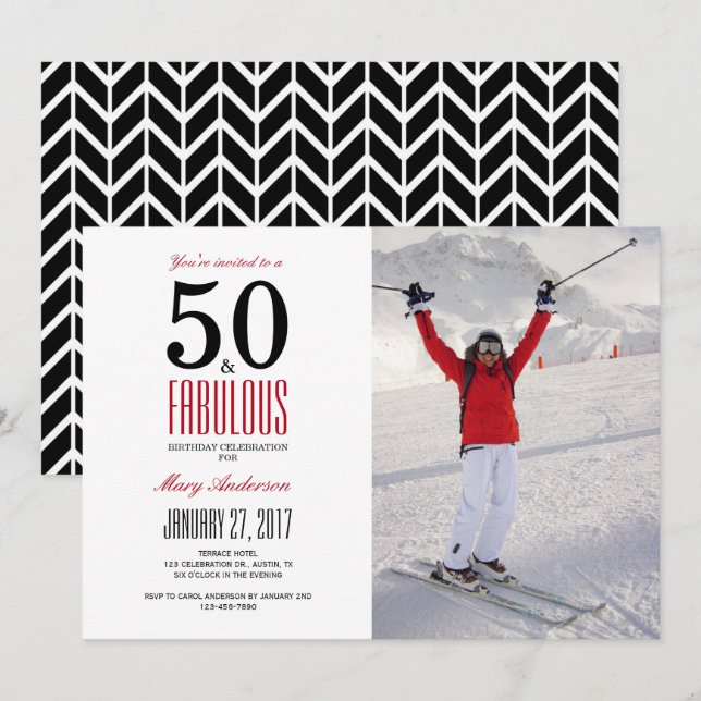 50 och Fabulous | 50:e Födelsedagsfest inbjudan (Fram/baksida)