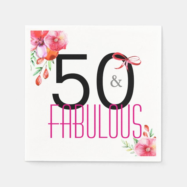50 och Fabulous 50:e Födelsedagsfest Napkins Pappersservett (Framsidan)