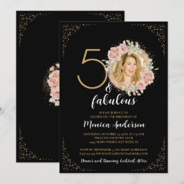 50 och Fabulous 50:e Födelsedagsfesten Glitter Bla Inbjudningar