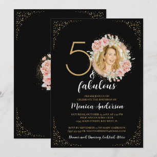 50 och Fabulous 50:e Födelsedagsfesten Glitter Bla Inbjudningar