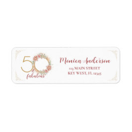 50 och Fabulous 50:e Födelsedagsfesten Glitter Blo Returadress Etikett