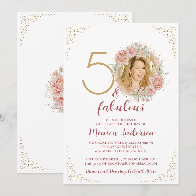 50 och Fabulous 50:e Födelsedagsfesten Glitter Nam Inbjudningar (Fram/baksida)