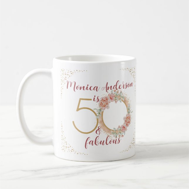 50 och Fabulous 50:e Födelsedagsfesten Glitter Nam Kaffemugg (Vänster)