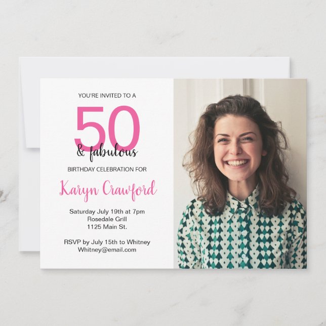 50 och Fabulous 50:e Födelsedagsfesten Inbjudningar (Framsida)