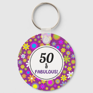 50- och Fabulous 50:e födelsedagsnyckelkedja Nyckelring